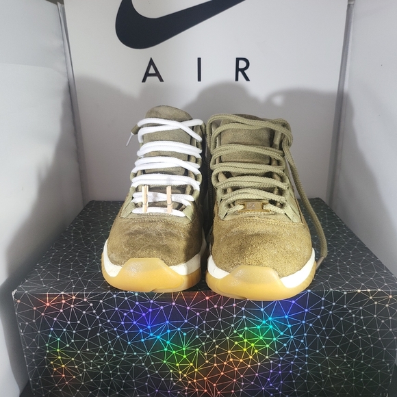 Size 9.5 - Jordan 11 Retro Olive Lux 2018 Custom (Backyard 11s). Mens Size 8Fits - Picture 7 of 12
